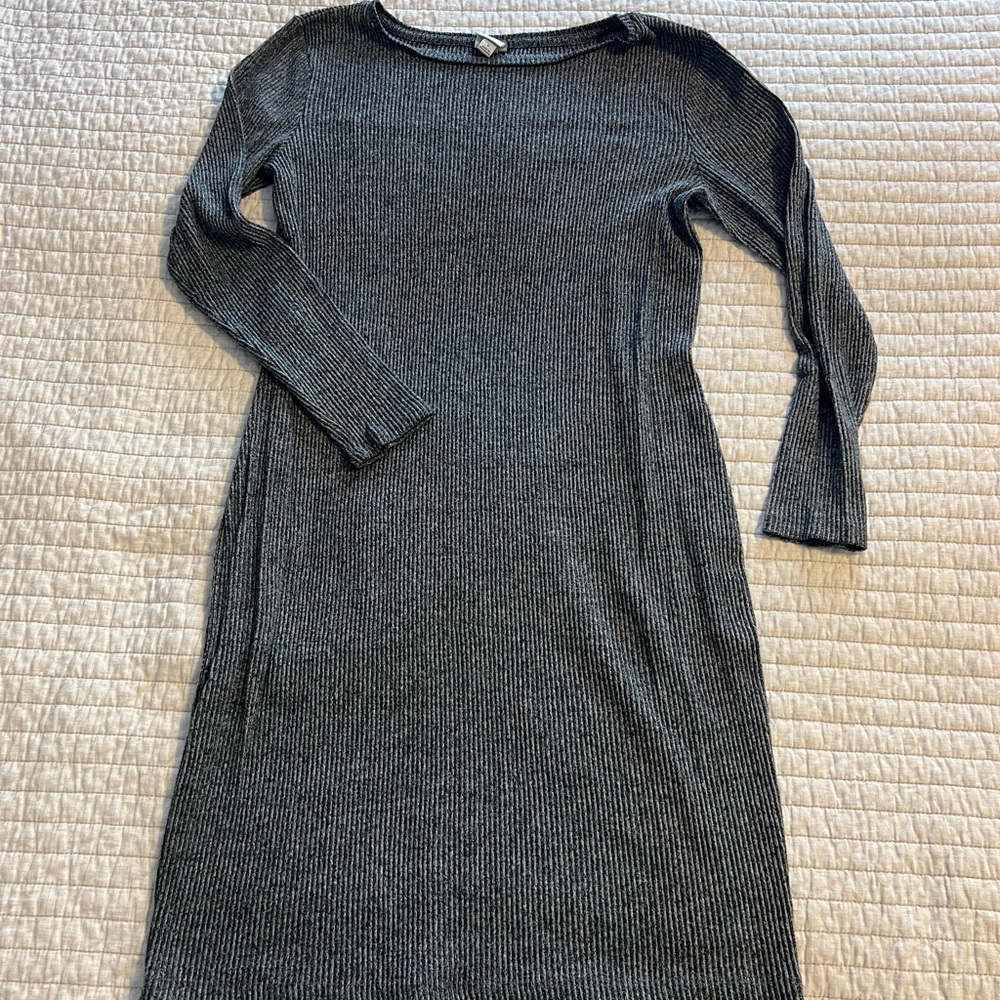 Gray Ribbed Knit Dress